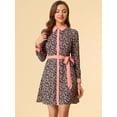 thumbnail image 2 of INSPIRE CHIC Vestido camisero de manga larga floral vintage con cuello en contraste y botones en la parte delantera para mujer Azul M, 2 of 6