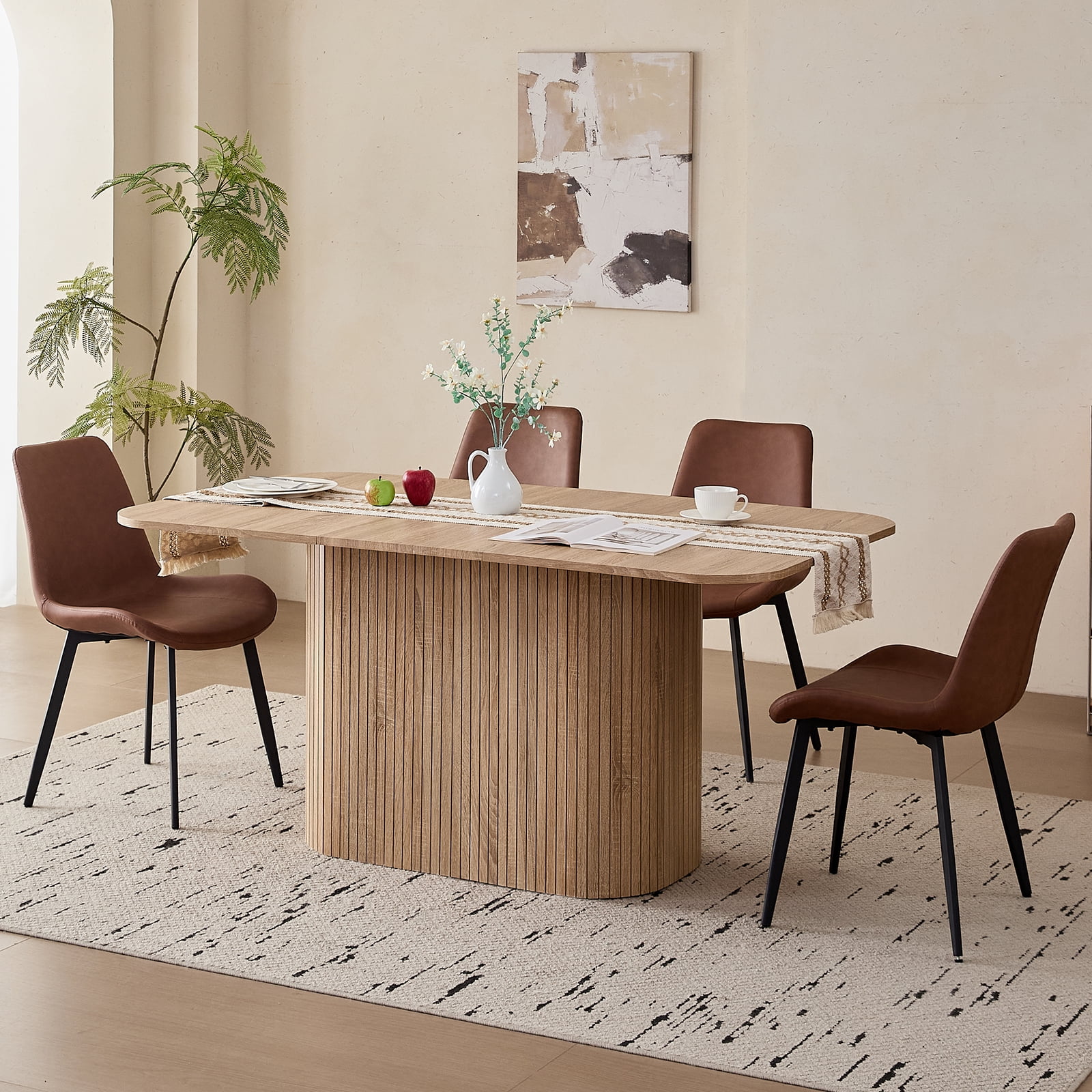 Dining Chairs Set of 4 Modern [Synthetic Leather] Upholstered Kitchen Chairs with Contoured Backrest Metal Legs for Dining Living Room Home, Brown