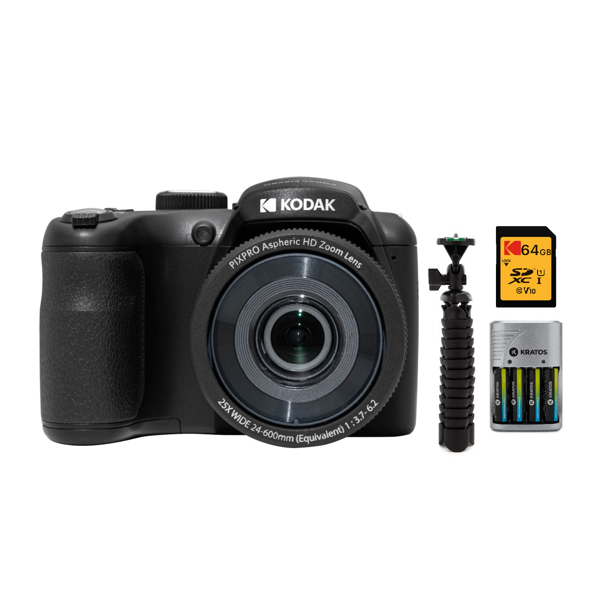 Kodak PIXPRO AZ255 Astro Zoom 16MP Digital Camera (Black) with 64GB