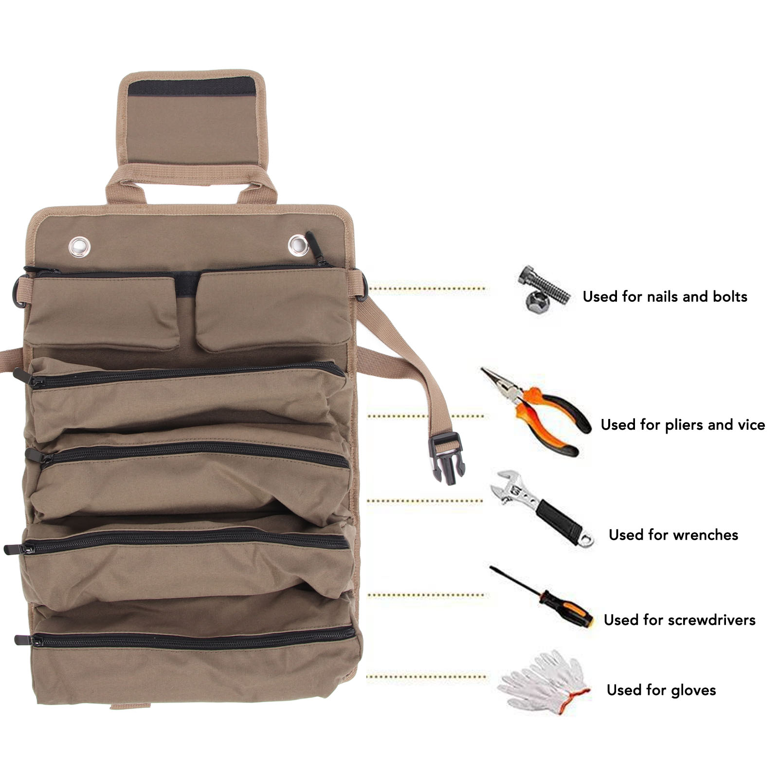 YAHHU Roll Tool Bag Multi Functional Oxford Cloth Heavy Duty Portable Roll Up Tool Pouch Organizer 15.75 inches / 40 cm