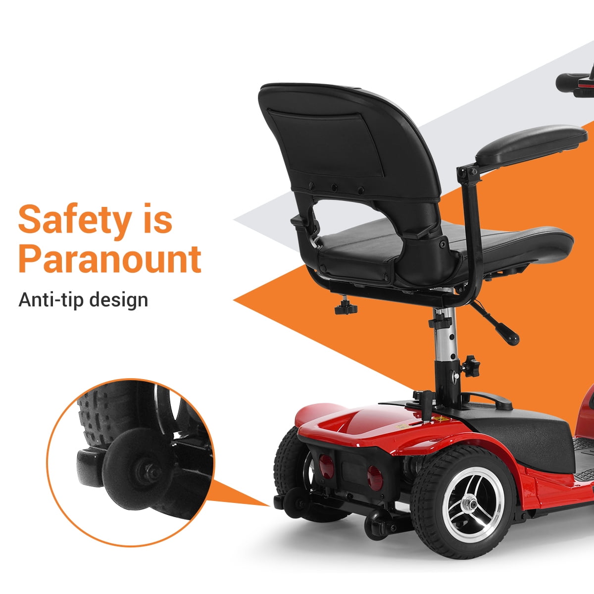 TEKAMON 4 Wheels Mobility Scooter - Portable Folding Power Electric Mobility Scooters for Seniors, Adults, Handicapped, Elderly - Range Extended Battery,Red