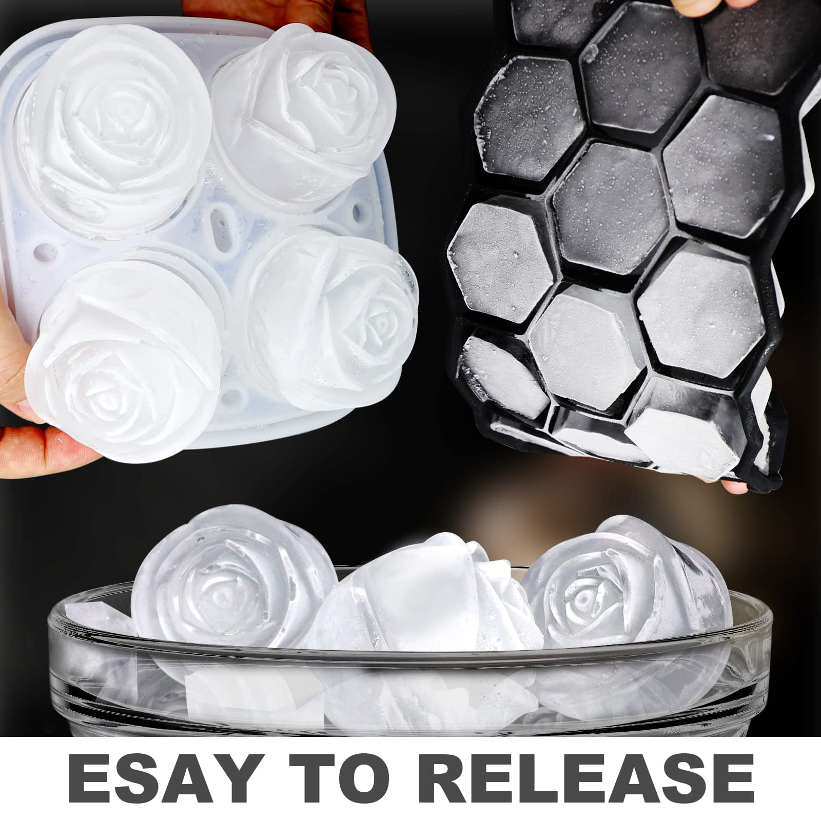 3D Rose Ice Molds And Heart Ice Molds Large Ice Cube Trays Make 6Giant Cute  Flower And Heart Shape Ice Silicone Rubber Fun Big Ice Ball Maker For
