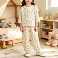 thumbnail image 4 of Cethrio Girls' Knitted Pajama Sets, 3/4 Sleeve Crew Neck Fashion Casual Kids' Sleepwear Beige Size 6, 4 of 4