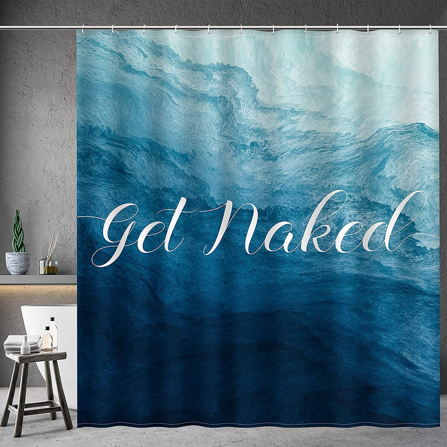 Sonernt Get Naked Shower Curtain Gradual Tie Dye Blue Ombre Funny Art