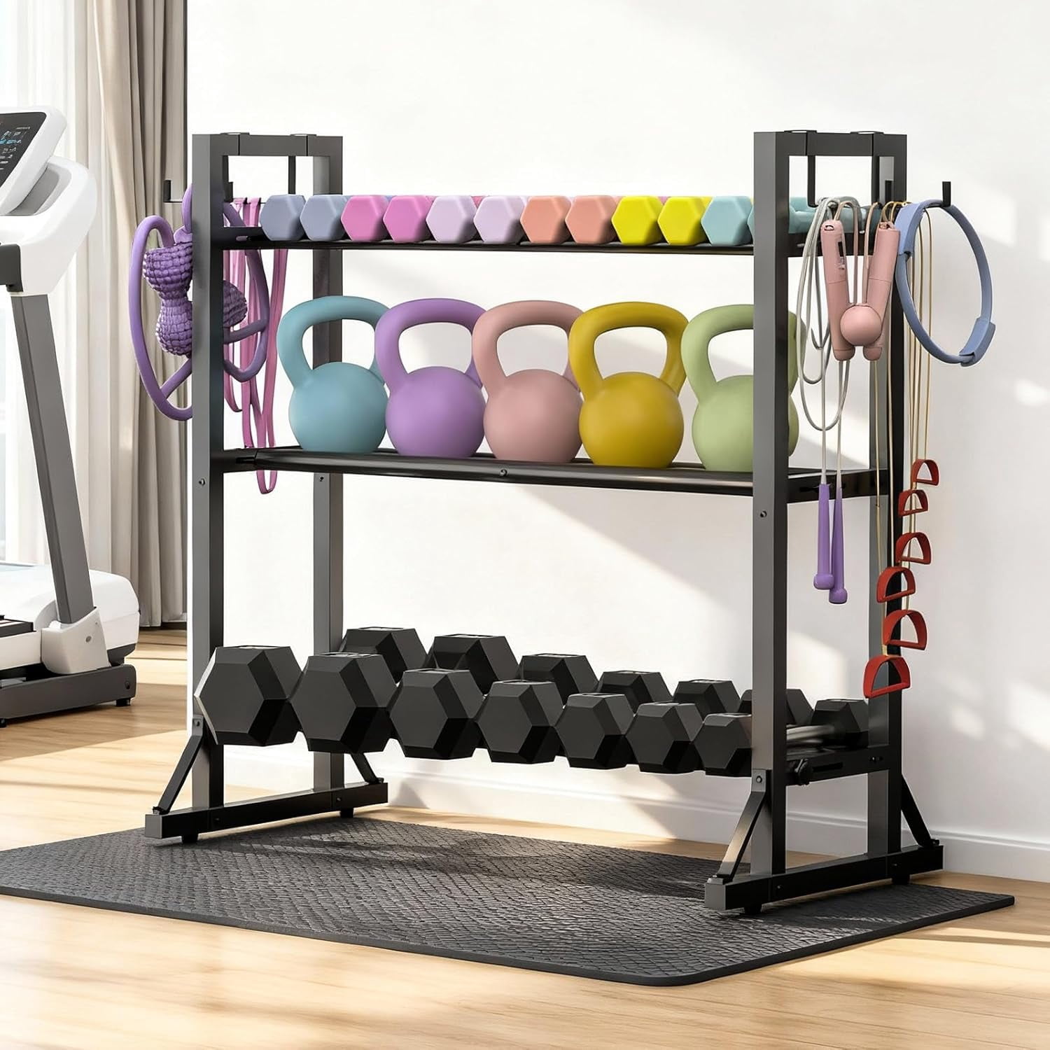 3-Tier Adjustable Dumbbell Rack Stand - Heavy-Duty Carbon Steel Weight Storage Organizer for Home Gym, Easy Assembly, 450 lb Capacity for Dumbbells & Kettlebells