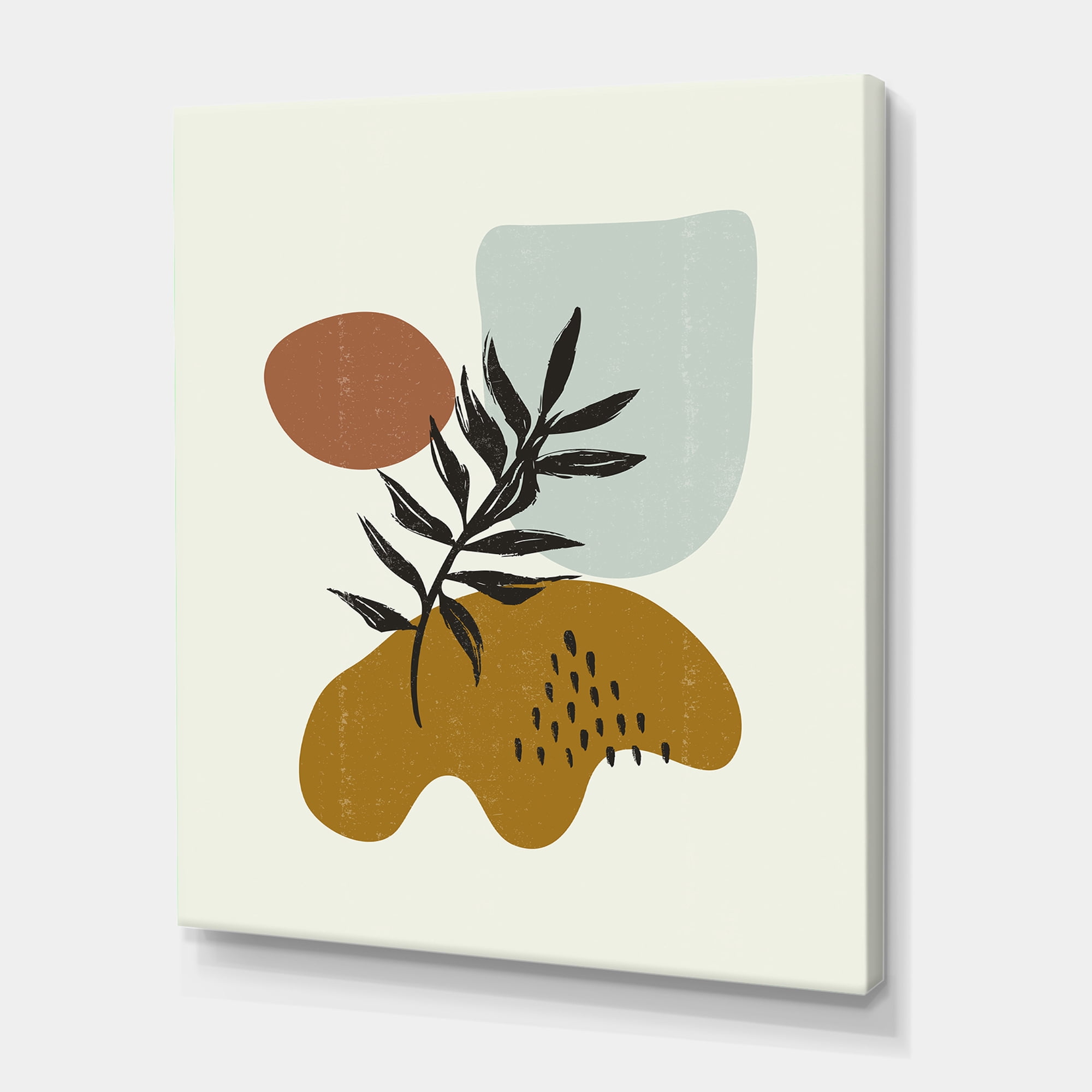 Designart ' Abstract Shapes With Botanical Minimalist Leaf II ' Modern Canvas Wall Art Print