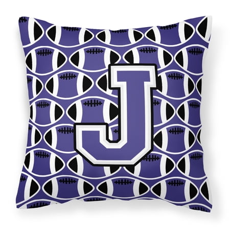 Letter J Football Purple and White Fabric Decorative Pillow