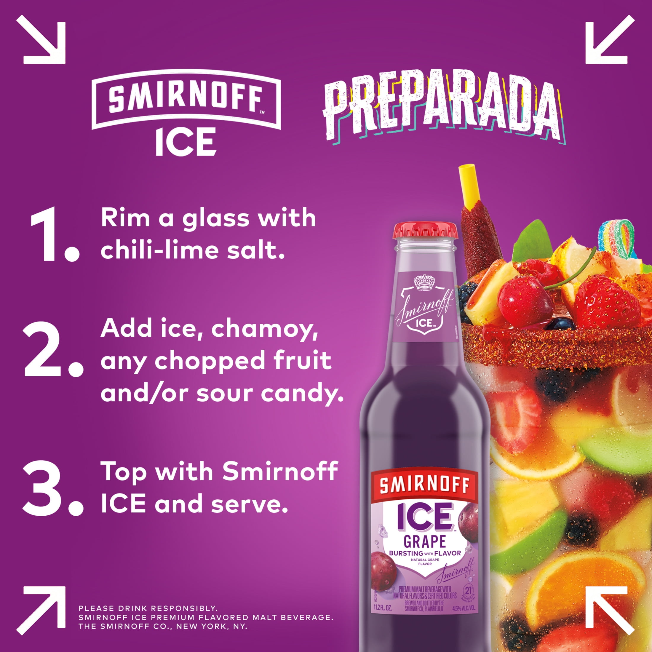 Smirnoff Ice Grape, 6 pack, 11.2 fl oz Bottles, 4.5% ABV