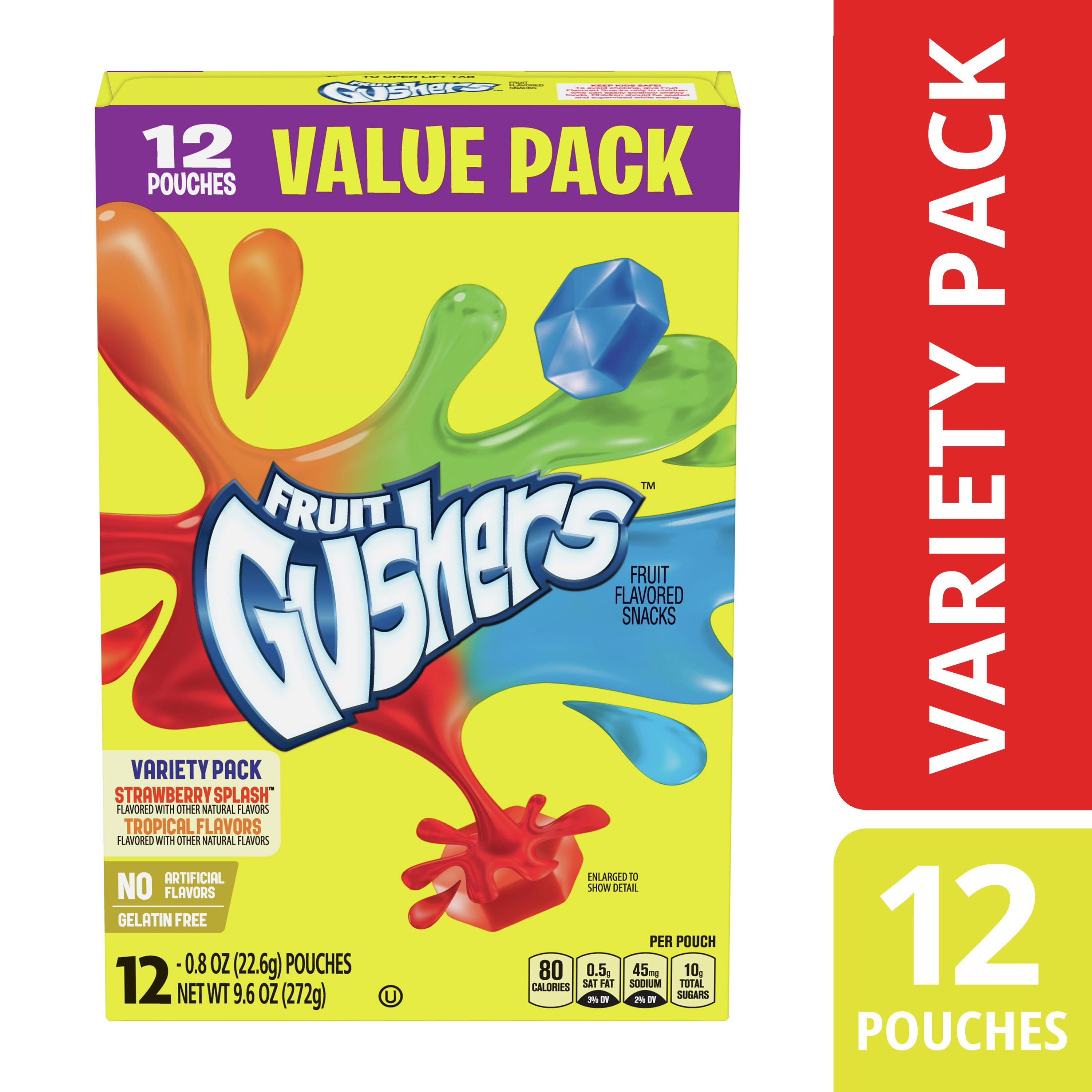 Gushers Fruit Flavored Snacks, Strawberry Splash and Tropical, 12 ct