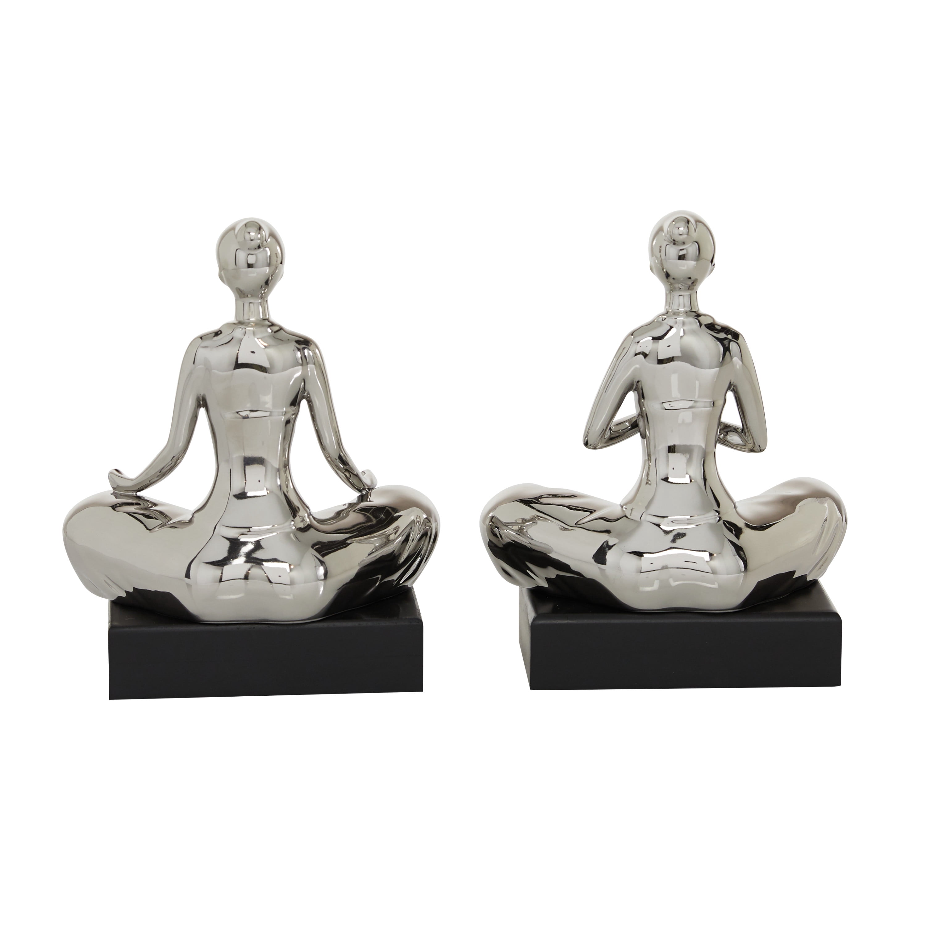 7"W, 9"H Silver Polystone Yoga Sculpture, by DecMode (2 Count)