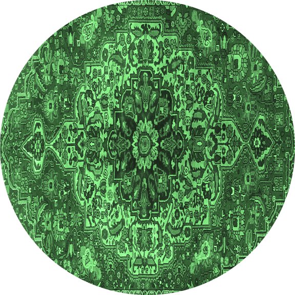 Ahgly Company Indoor Round Medallion Emerald Green Traditional Area Rugs, 3' Round
