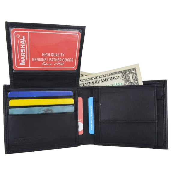 Genuine Lambskin Soft Leather Bifold Credit Card Wallet with Coin Pouch 59