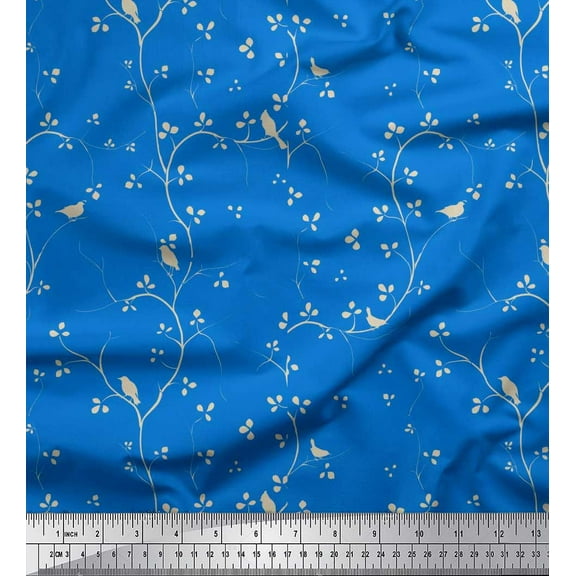 Soimoi Cotton Duck Fabric Branches,Leaves & Bird Print Fabric by the Yard 42 Inch Wide