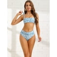 thumbnail image 4 of DARING DIVA Tie Shoulder Leopard Print Bandeau Bathing Suits XS Blue, 4 of 6