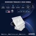 thumbnail image 7 of LUXRITE 2-Head Rectangle Regressed Trimless Gimbal LED Recessed Light 360 + 15 Swivel 5CCT 30W 2000LM 60 Dimmable 2PK, 7 of 7