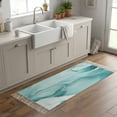 thumbnail image 6 of Area Rug with Tassels 2' x 6', Gradient Teal Marble Texture Kitchen Runner Rug for Hallway Bedroom Throw Rugs, Modern Watercolor Wave Soft Door Mat for Bathroom Entrance Living Room, 6 of 9