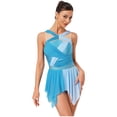 thumbnail image 3 of dPois Robe de Danse Sans Manches Irrégulière pour Femmes Justaucorps de Ballet Patinage Artistique Robe de Danse Moderne Bleu Clair P, 3 of 7