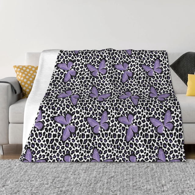 Balery Purple Butterflies Manta de Franela con Dibujo, Lujo Ultra Suave y Cálido, Antipelusa y Resistente a las Arrugas para Cama, Sofá, Camping -60"x50"
