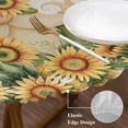 thumbnail image 3 of Sunflower Round Tablecloth, Fitted Table Cover with Elastic for 45"-54" Round Tables, Vintage Bee Gnomes Farmhouse Beige Leaf Table Cloth Outdoor Indoor Dinning Party Waterproof Tablecloths, 3 of 7