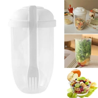 TTEDMO Keep Fit Salad Meal Shaker Cup,Fresh Salad Cup to Go,Portable Fruit  and Vegetable Salad Cups Container with Fork & Salad Dressing Holder (White