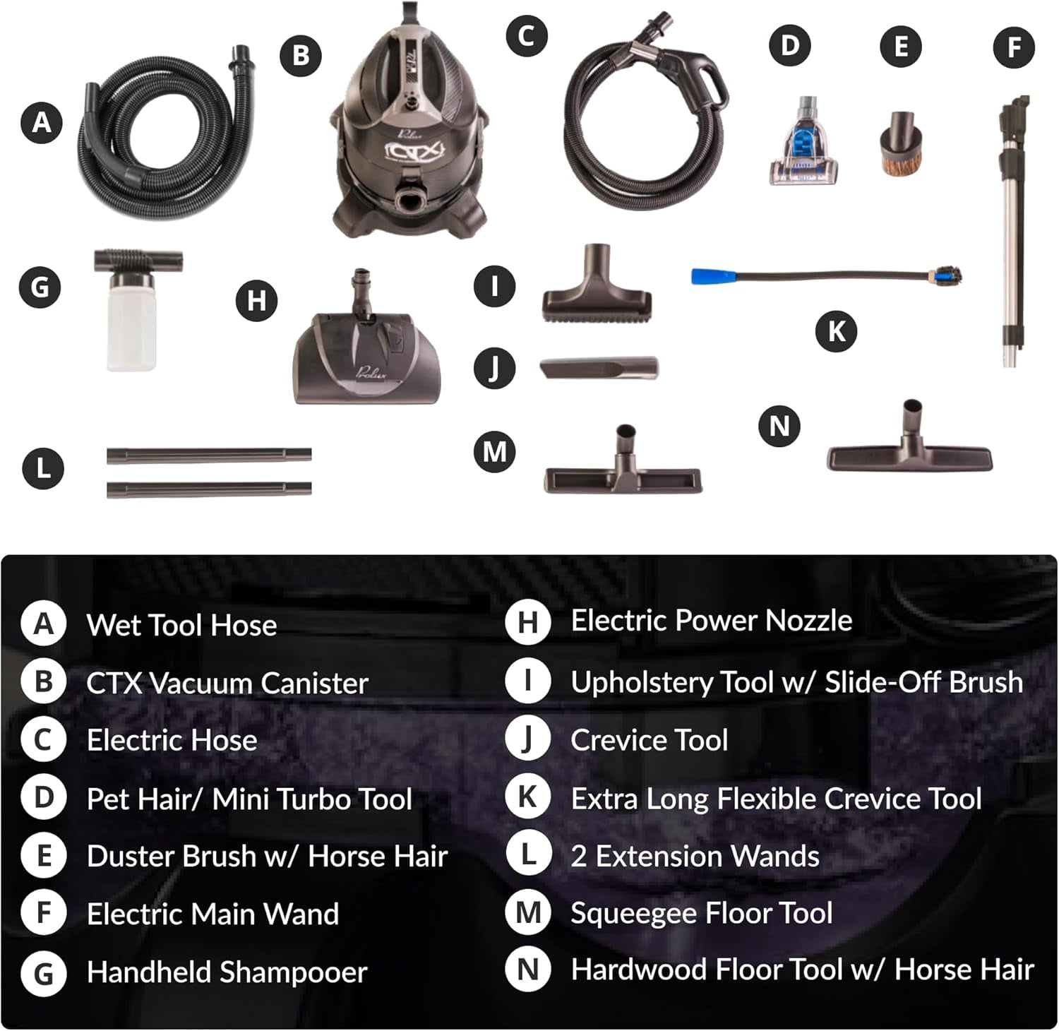 Prolux CTX Canister Vacuum Cleaner with Water Filtration and Complete Home Tool Kit