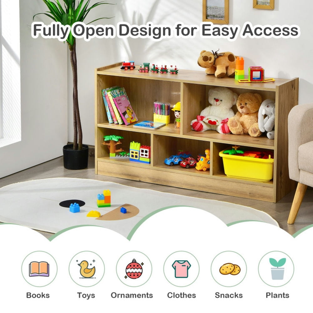 Canddidliike Kids 2-Shelf Bookcase 5-Cube Wood Toy Storage Cabinet Organizer-Natural, Toy Storage Organizer for Kids, Boys, Girls, Nursery