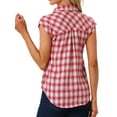 thumbnail image 3 of INSPIRE CHIC Women's Point Collar Short Cap Sleeves Plaids Button Down Shirt, 3 of 6