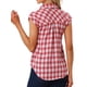 thumbnail image 3 of Camisa de botones de cuadros con cuello de punta y mangas cortas para mujer INSPIRE CHIC en cuadros rojos, 3 of 6