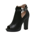 thumbnail image 5 of SACFOF Women's Cutout Peep Toe Stacked Chunky Heels Sandals Summer Ankle Strap Buckle High Heel Booties, 5 of 5