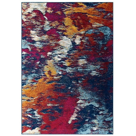 Tropical Area Rugs 5x8 Entourage Foliage Contemporary Modern Abstract 5x8 Area Rug in Blue, Orange, Yellow, Red ()