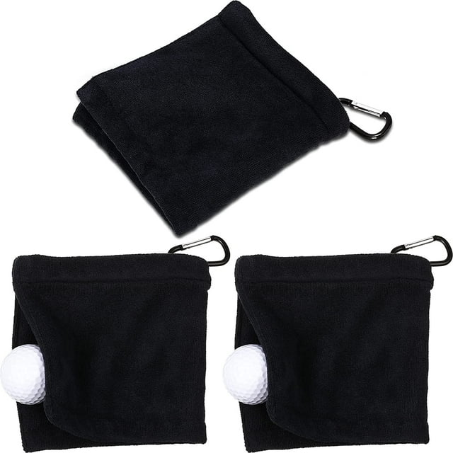 Golf Ball Towel 5.5 x 5.5 Inch Black Golf Wet and Dry Golf Towel Pocket Golf Towel with Clip Ball Towel Golf Ball Towel for Golf Course Exercise Towel 3 Pieces