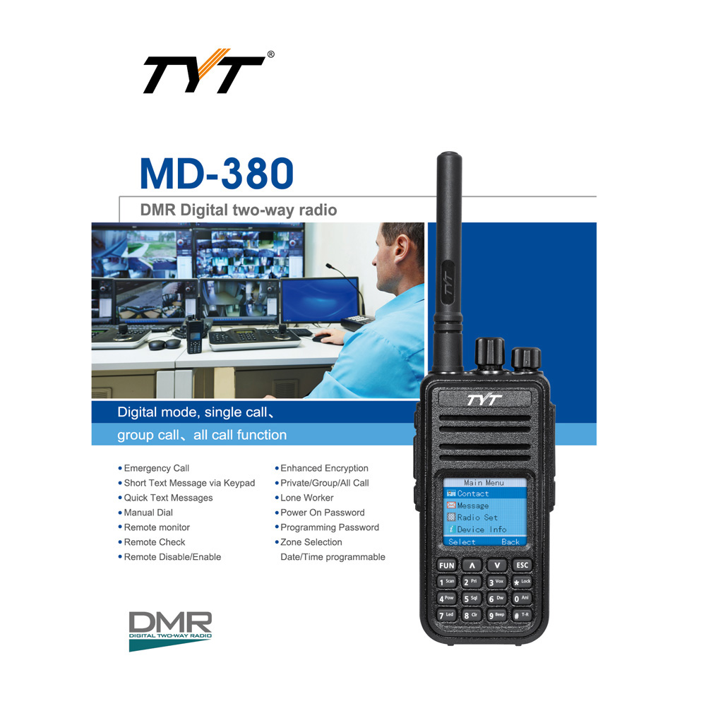 TYT MD-380 DTMF DMR Digital Transceiver Mobile 2-way Radio Walkie Talkie  LCD Color Screen UHF FM Digital Analog Signal