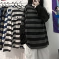 thumbnail image 3 of Tangduner Women's Harajuku Oversized Striped T-Shirt Long Sleeve Crew Neck Casual Couple(Gray, Small), 3 of 5