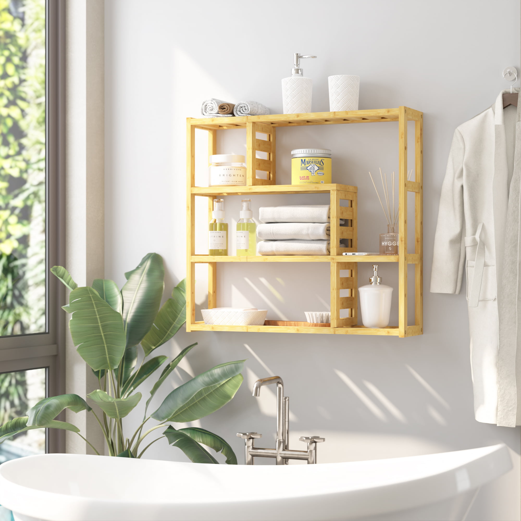 Yoneston Adjustable Bamboo Bathroom Shelf over Toilet 3-Tier