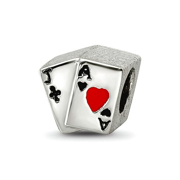 925 Sterling Silver Polished Oxidized Reflections Enameled Blackjack Bead Charm 7.27x8.18mm Wide Pendant Necklace for Wo