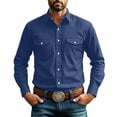 thumbnail image 4 of DYTTDG Men's Dual Chest Pocket Lapel Western Shirt, Solid Long Sleeve Button Up Regular Fit Casual Business Work Top, 4 of 8