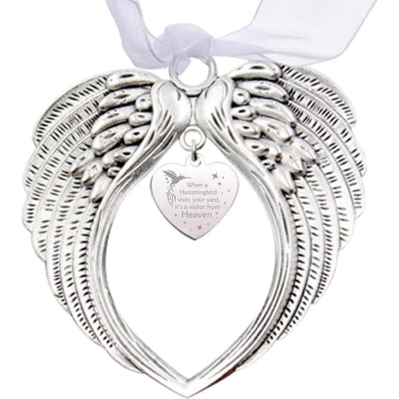 Angel Wings Memorial Ornaments Christmas Heart Hanging Pendant When a Hummingbird Visits Your Yard It‘s a Visitor from Heaven Xmas Tree Decor Memory Gifts for Loss Mum Dad Grandma for making