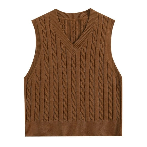 Fgnfyis Women's Lined Winter Coat Mid Length Solid Color Hooded Jacket Sweater Vest Brown L
