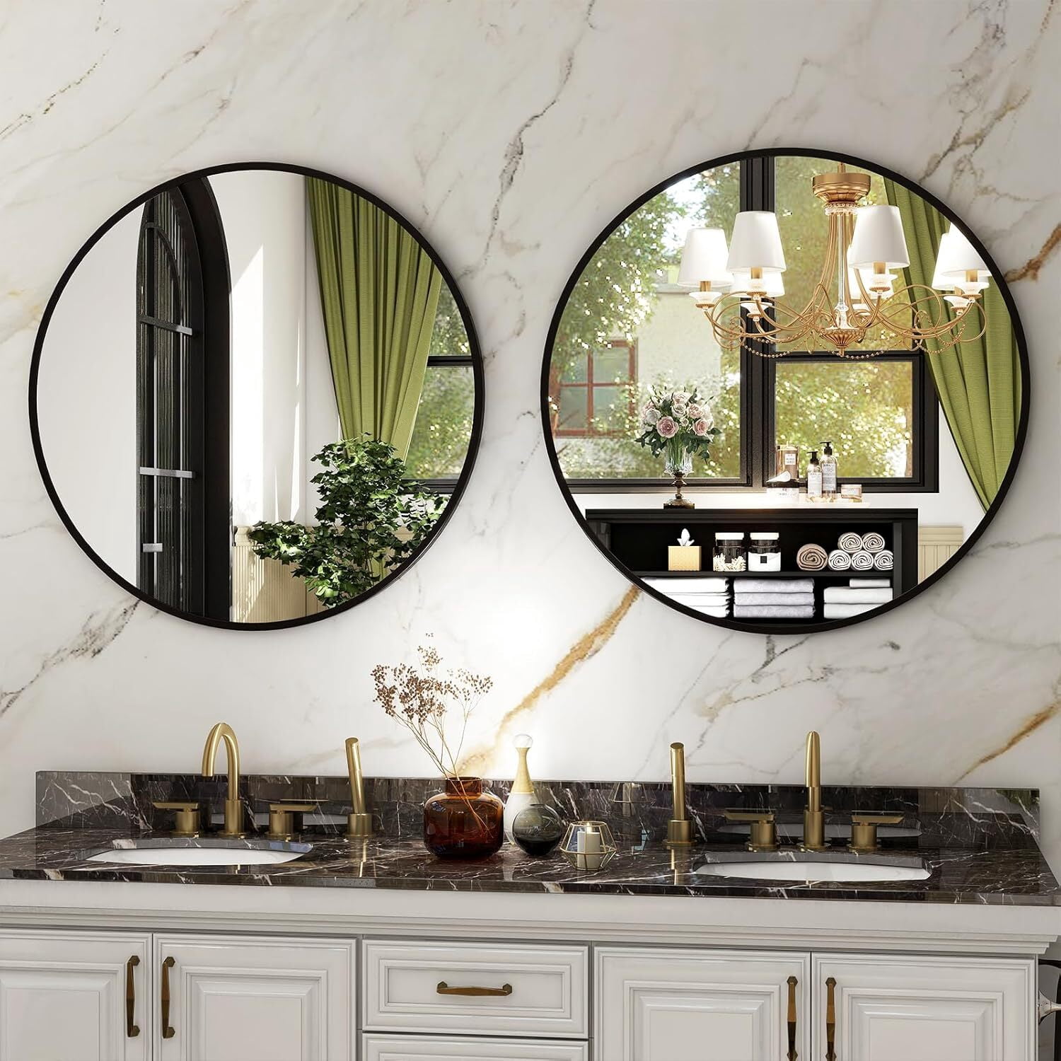 Mirrasia 24" Circle Mirror Wall Mounted Round Mirror with Metal Frame, Black