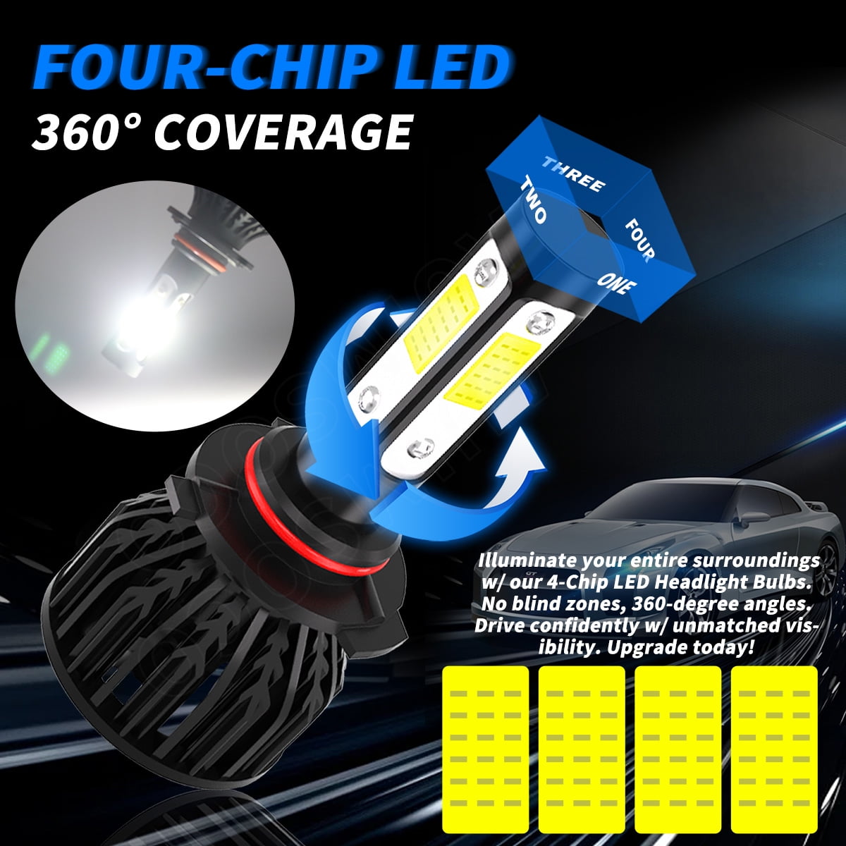 6000K 4Pcs LED Headlight 300% White Brightness, 9005/HB3+9006/HB4 High Low Beam LED Headlight, Canbus No Error, 4000LM  Bulbs For Chrysler 200 2011 2012 2013 2014
