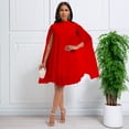 thumbnail image 2 of AURA Chiffon Midi Dress Cape Batwing Extra Long Sleeve Round Neck High Waist A-Line S-XXXL, 2 of 7