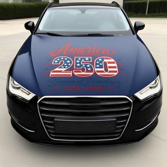 America 250 Years of Freedom Car Hood Decal - Patriotic 1776-2026 USA Flag Design for Trucks, SUVs, and Cars