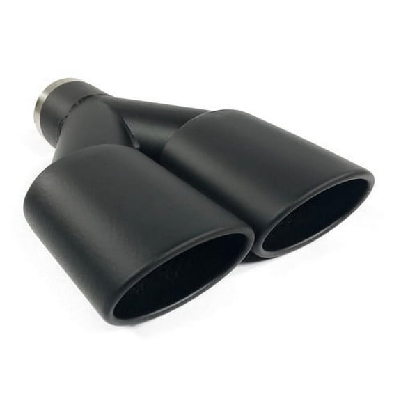 Exhaust Tip 2.25 In Inlet Dual 3.00 Oval X 2.50 High Outlets 9.75 In Long Resonated Black HT Stainless Wesdon Exhaust Tip
