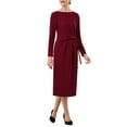 thumbnail image 2 of INSPIRE CHIC Women's Knee Length Pencil Dress Long Sleeve Tie Waist Church Work Sheath Dresses L Dark Red, 2 of 5