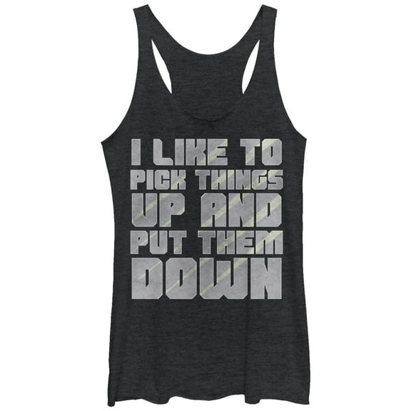 Women's CHIN UP Pick Things Up and Put Them Down Racerback Tank Top Black Heather X Large