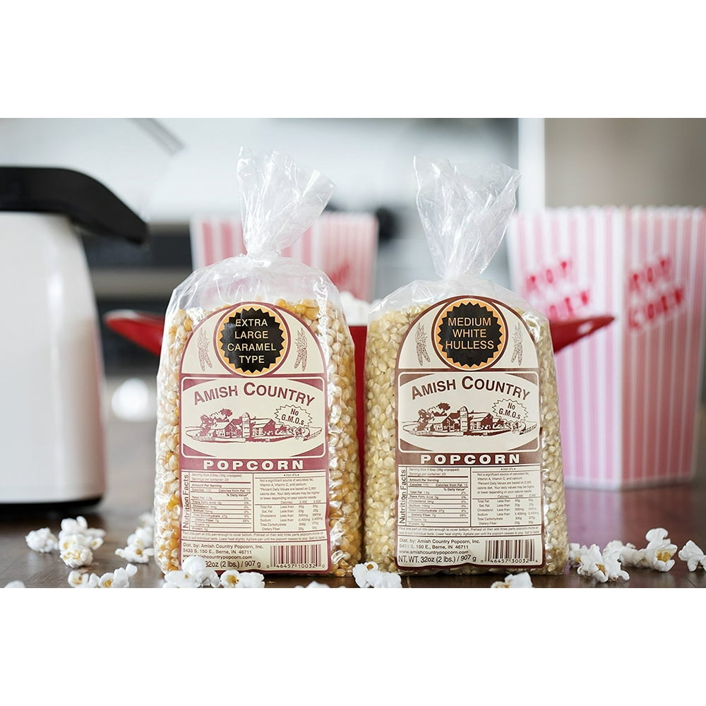Amish Country Popcorn 2 (2 lb. Bags Variety) Medium White and Extra