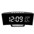 thumbnail image 3 of Reloj Digital curvo con retroiluminación de espejo LED, reloj de escritorio de 3 niveles de brillo con pantalla de temperatura y humedad, luz blanca, 3 of 14