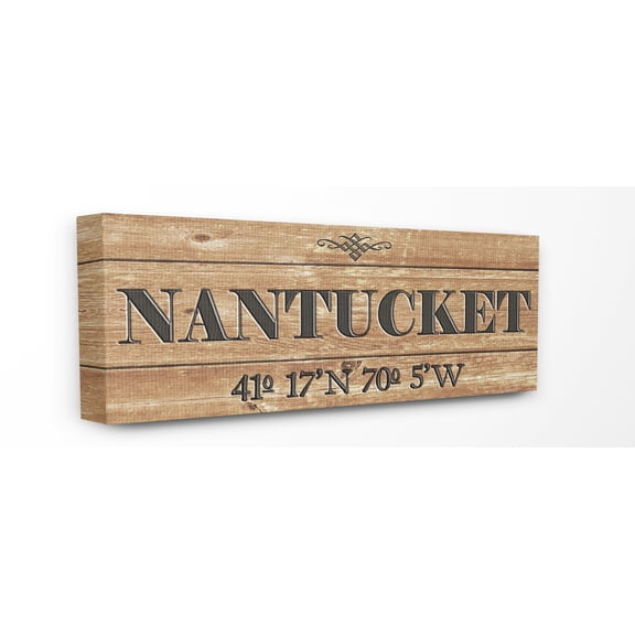 Stupell Industries Plank City Coordinates Nantucket Town & City Painting Gallery Wrapped Canvas Art Print Wall Art, 10 x 24