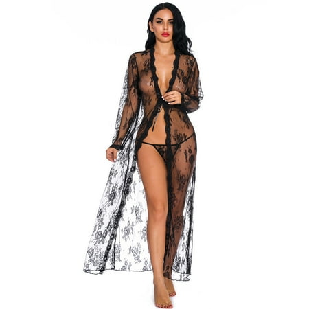 

Lingerie for Women Sexy Long Lace Dress Sheer Gown See Through Kimono Robe