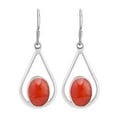 thumbnail image 1 of Bali Style Teardrops Oval Red Coral Stone .925 Sterling Silver Dangle Earrings, 1 of 5